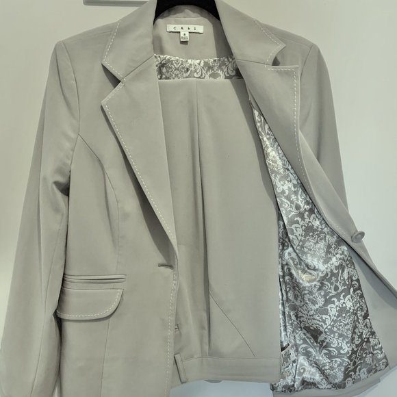 CAbi Mushroom/Gray top-stitch Suit (size 8) w/lace top (M) - favorite suit EVER! - Picture 2 of 7